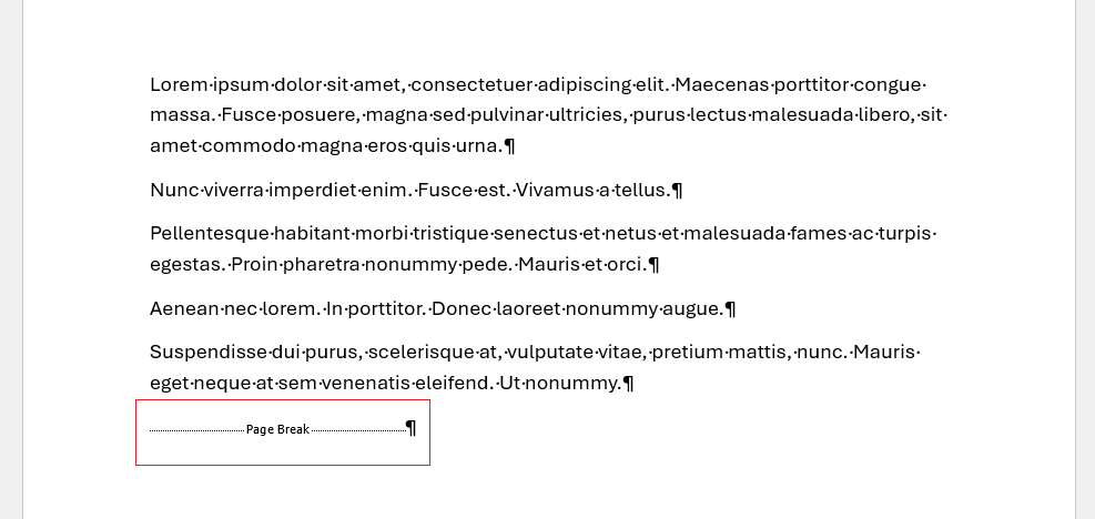 Page break on page in Word